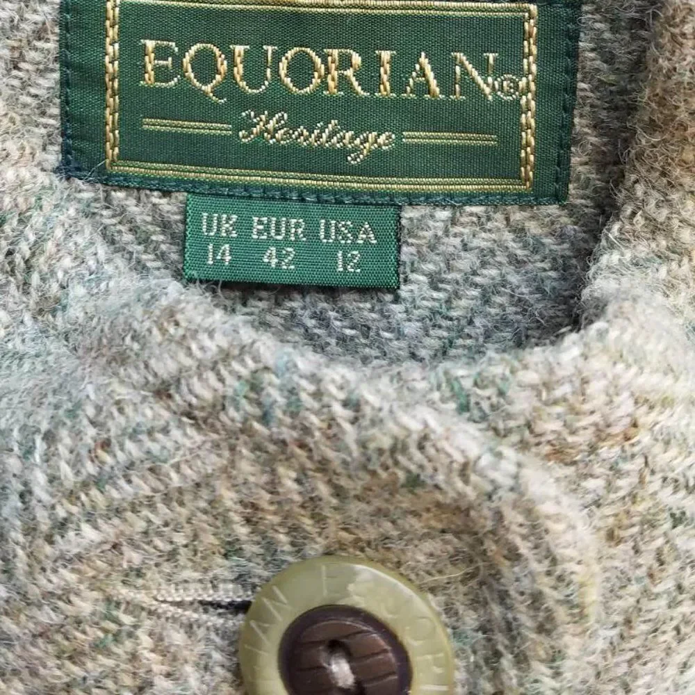 Equorian Heritage Wool Green Herringbone Skirt Suit Set size 12